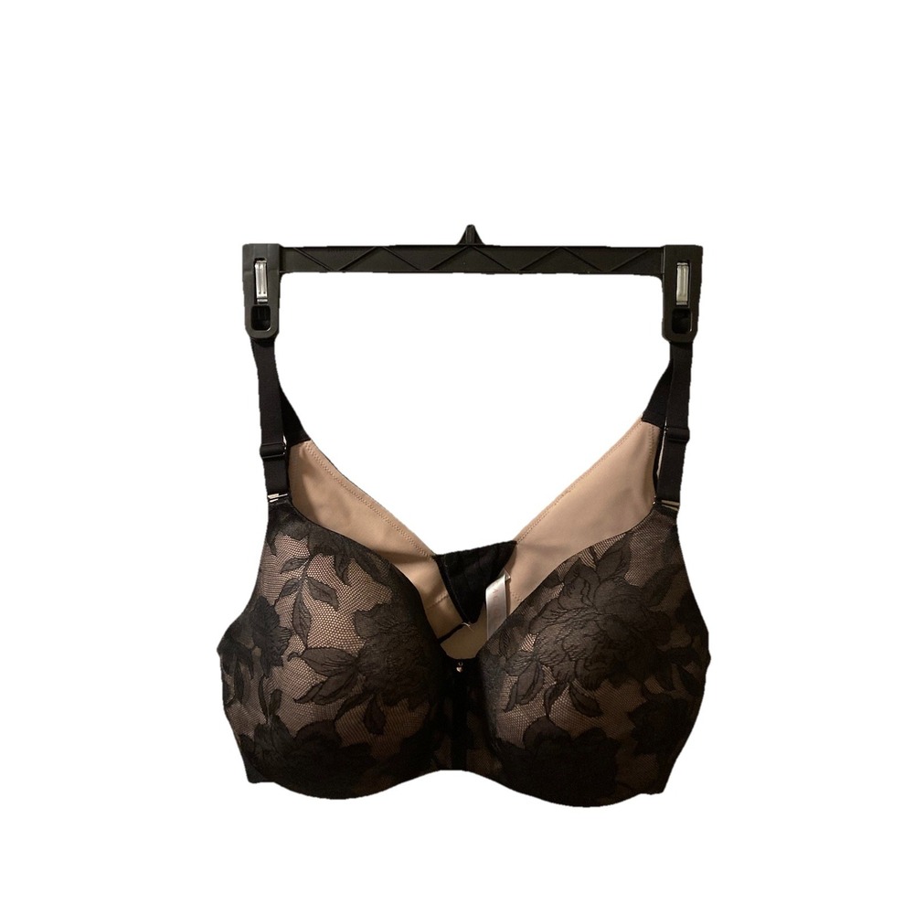 Cacique 40DDD Lightly Lined Balconette Nylon Lace Black Floral Underwire